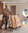 Heavy Duty Folding Drywall Cart Dolly With 1800 Lbs Capacity For Panels Plywood Lumber And Glass, Adjustable Handle Height For Easy Push On The Job, Steel Frame Black, A Real Workhorse For On Site Construction And Warehouse, with swivel casters
