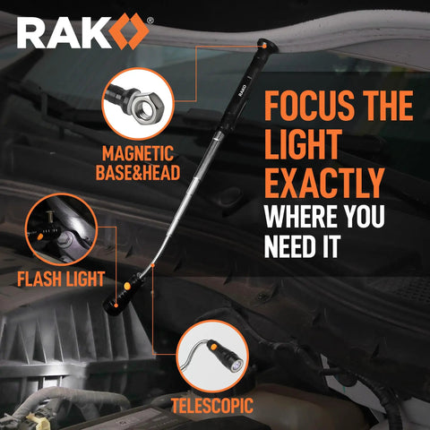 Must Have 5 Piece Magnetic Pickup Tool Set With 360 Swivel Mirrors Telescoping Magnet Reach Flexible LED Flashlight in use.