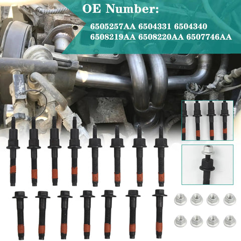 Exhaust Manifold Stud Bolt Nut Kit For Dodge Dakota Durango Ram 1500 Jeep Grand Cherokee Commander Mitsubishi Raider 4.7L V8