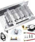 Image of Beefed Up 279838 Dryer Heating Element Kit for Whirlpool Kenmore Maytag Dryers with visible thermostats and fuse components.