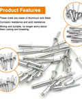100 Piece Aluminum Blind Rivets Kit Pro Grade Pop Rivets Assortment With 3/16 Inch Diameter displayed on white surface