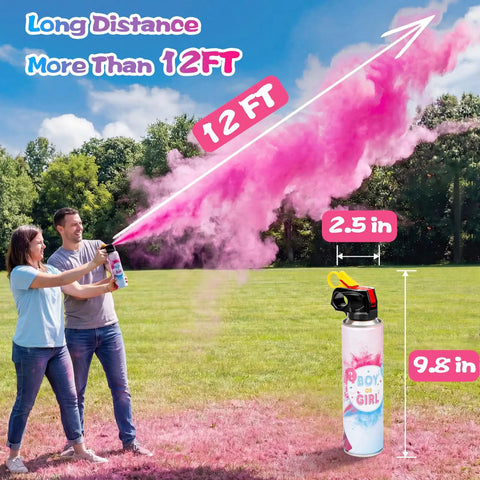 Next Level Gender Reveal Fire Extinguisher Smoker Bomb Two Pack Biodegradable Baby Shower Party Decorations Pink Blue during use outdoors
