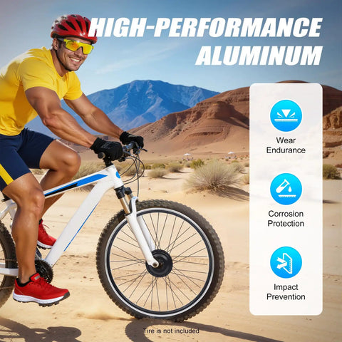 Man riding bike with 36V 350W Electric Bike Conversion Kit For 26 Inch Front Wheel Hub Motor Set With LCD display in desert