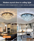 9 Light Crystal Modern Flush Mount Ceiling Light Fixtures In Black Dope Luxury Large Chandeliers Style illustrating warm and white light settings in kitchen
