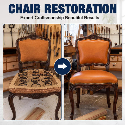 Before and after chair restoration featuring 15 Piece 6 Inch Upholstery Coil Springs Set Knotted Ends Sofa Chair Couch Repair.