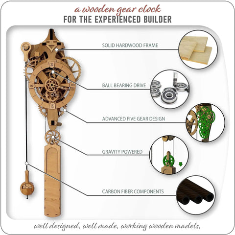 Mechanical Clock Kit For Walls 3D Wood Puzzle DIY With Pendulum And Wooden Gears No Batteries Needed Runs 36 Hours On One Wind