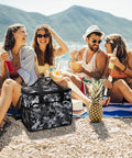 Picnic Backpack Cooler Bag With 30L Capacity Insulated Food And Drink Carrier on beach with group of friends, camouflage design