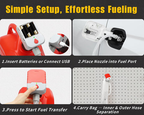 Auto Stop Fuel Transfer Pump With 3.8 GPM Cordless Pump Powered By Battery Or USB Gas Can Portable Electric Refuel Kit with hose