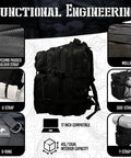 Elite 45L Tactical Backpack For Work And Missions, Three Times Stronger Heavy Duty Army Grade Gear, Water Resistant MOLLE Bag