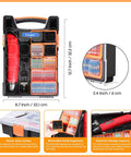 Open case of All-In-One Compact Heat Shrink Gun Kit With 820 Solder Seal Connectors And Heat Shrink Tubing, showing contents and dimensions.