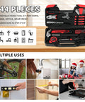 Real Deal 144 Piece Red Home Tool Set With Tough Plastic Carry Case And Essential Household Hardware Kit Featuring A Sturdy Claw Hammer Plus Assorted Screwdrivers For Apartment Garage Diy Fixes in open toolbox.