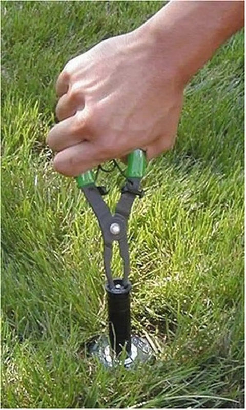 Hand using PTC1 Spray Head Pull-Up Tool For Pop-Up Sprinklers A Handy Maintenance Gear That Eliminates Accidental Stem Retraction