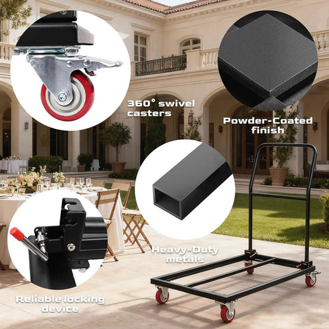 Heavy Duty Folding Chair Dolly Cart for 25 Chairs With 4 Casters, L Shape Flat Stacking Chair Rack, 1500 Lbs Capacity, Black