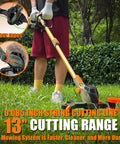 Person using Cordless 13 Inch String Trimmer Weed Wacker with 2 x 21V 6.0Ah Batteries and Charger 4 In 1 Trimmer Edger