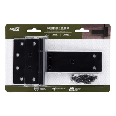6 Inch Industrial T Gate Hinges Set of Two With 48 Lbs Per Hinge Capacity WeatherGuard Black Finish for Outdoor Fence Gate Hardware