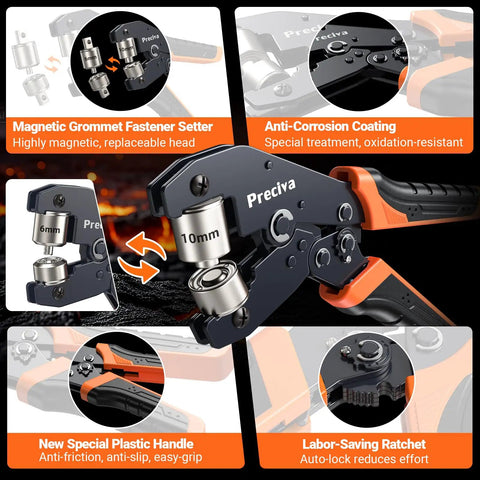 Image showing the Grommet Tool Kit With Interchangeable Double Head For Three Eighths And One Quarter Inch Grommets details.