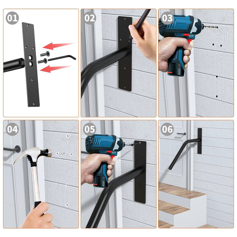Installation steps for Sturdy Outdoor Stair Handrail Built Tough For One To Two Steps Delivering Slip Resistant Grip.