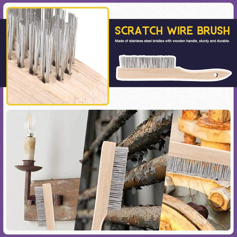 Scratch wire brush from 7 Piece 10 Inch Welding Tool Set With Scratch Wire Brush Slag Remover Hammer And Pliers Metal Sheet Thickness Gauge