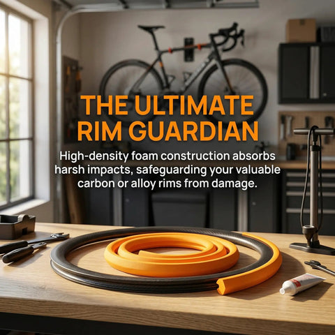 Puncture-Proof Bike Tire Inserts Run-Flat Tubeless Foam Liner For 25-32c Road Bikes on workbench in workshop