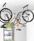 Ceiling Mounted Bike Rack For Garage With Space Saving Design, Holds 2 Bikes Horizontally, Adjustable Front Wheel Hooks