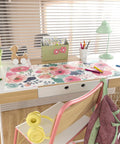 Pink Floral Large Mouse Pad 31.5 By 15.7 Inches Extended Desk Mat Waterproof PU Leather For Desktop Laptop Keyboard Mouse
