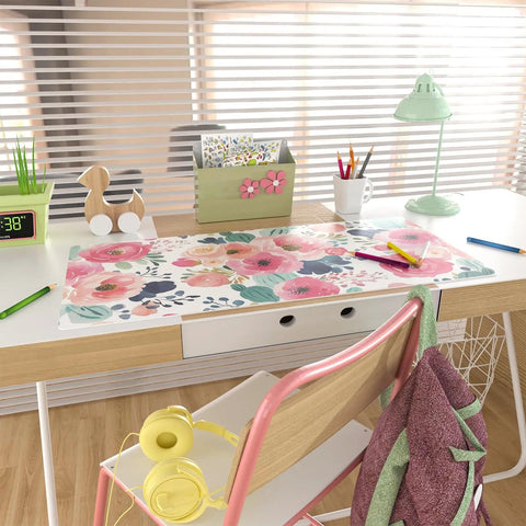 Pink Floral Large Mouse Pad 31.5 By 15.7 Inches Extended Desk Mat Waterproof PU Leather For Desktop Laptop Keyboard Mouse