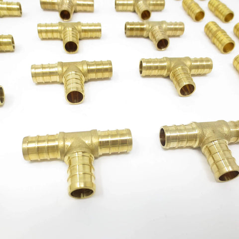 Half Inch Brass PEX Fittings Kit With 10 Elbows 10 Tees And 10 Couplers Straights For Domestic Water And Radiant Heating DIY Friendly