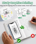 Portable Mini Sticker Printer With Bluetooth Inkless Thermal Technology, labeled diagrams, mobile phone and notebook sketches