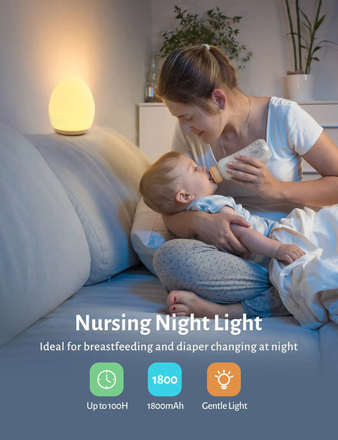 Mother feeding baby with Rechargeable Egg Night Light For Baby And Kids With 7 Colors Changing Mode Stepless Dimming nearby