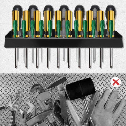 Wall Mounted Screwdriver Holder Rack For Garage, Workshop, Shed, And Home, Vertical Tool Organizer holding 12 screwdrivers