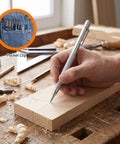 Heavy Duty Tungsten Carbide Scriber Kit With Two No Fuss Etching Pens And Twelve Spare Replacement Tips Boasting A Slick Magnetic Clip For Quick Sheet Metal Hard Steel Marking in use, marking wood.