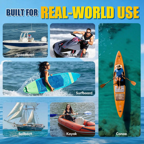 Boat Repair Kit For Fiberglass With Color Match Gel Coat, Marine Fiberglass Repair Kit for various watercraft use displayed.