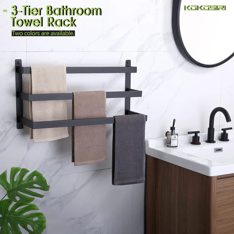 Matte Black 3 Tier Ladder Towel Rack Wall Mount Bath Bar Top Notch SUS 304 Stainless Steel Rustproof Towel Shelf Easy Install