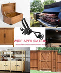 8 Piece Toggle Latch Set With Adjustable Cabinet Lever Handles For Secure Closures shown on wood cabinets and fences