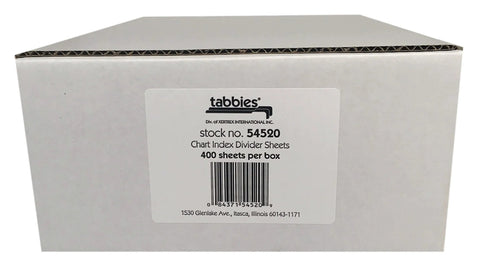 Box of Medical Chart Index Divider Sheets White 110 Lb Stock 400 Per Box Seven-Hole Punched For Folders And 3 Ring Binders