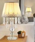 Crystal Table Lamp Set Of 2 Dimmable Bedside Lamps With Fabric Shades Farmhouse Vibe Nightstand Lights