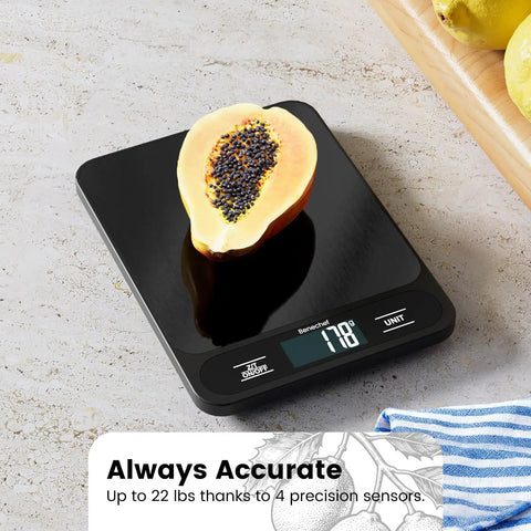 Ultra Thin Food Scale With 22 Pound Capacity And One Gram Precision For Baking And Cooking Six Measurement Units Clear LCD Display