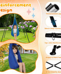 Swing Stand Frame With Sensory Swing And Pod Swing For Kids Heavy Duty X Frame Indoor Outdoor Sensory Hammock With Stand 330 Lbs Capacity Kid Friendly Autism Fun For Home Backyard Park Blue showing reinforcement design details.