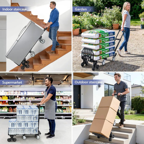3 In 1 Convertible Stair Climbing Dolly For Home And Warehouse Use Heavy Duty Dolly Cart With 660 Lbs Capacity on stairs and garden.