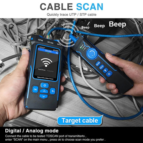 Ultimate All In One Boss Grade Network Cable Tester With Optical Power Meter For PoE Tests And QC Checks Featuring Continuity Test Cable Scan Length Measurement Port Flash VFL And NVC Functions, handheld scan mode