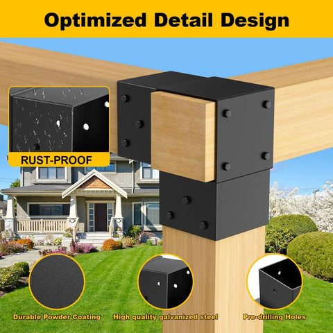 Beefy 8 Pack 4x4 Post Bracket Kit For Pergolas And Outdoor Builds 3 Way Right Angle Corner Brackets Heavy Duty Steel installed