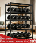 Beefy Heavy Duty Garage Shelving Rack 5 Tier Industrial Metal Storage Unit With 2400 Lbs Capacity Adjustable Shelves loaded with weights