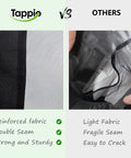 Comparison of Tappio's 10x10 Mosquito Net With Zipper For Patio Gazebo to others, showing reinforced fabric and double seam.