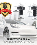 Tesla Model 3 And Model Y Rear License Plate Frame Kit With Stainless Steel Cap And Screws Rust Proof And Rattle Proof Mounting