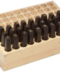 Heavy Duty Steel Stamp Set With Thirty Six Pieces Of Letters And Numbers In Five Thirty Second Inch Character Size in wooden holder
