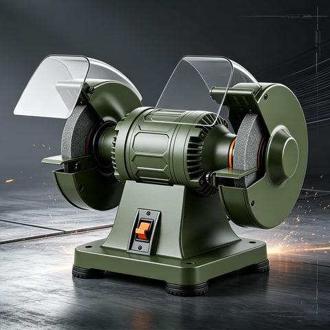 Mufaknp Low Speed Bench Grinder Electric Power Honing Machine For Metal Polishing Sharpening with cast iron body and clear shields.