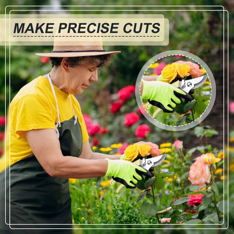Gardener using 30 Piece Garden Shears Set Heavy Duty Pruning Scissors For Yard Work Plants Hedge Tree Cutting Secateurs Beige Hand Pruners Clipper Kit For Flower Beds And Garden Cleanup.
