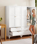 Built To Last Steel Armoire Wardrobe Closet With Doors Shelves And Hanging Rod 18 Inch Deep Metal Closet With Two Drawers in a bedroom.