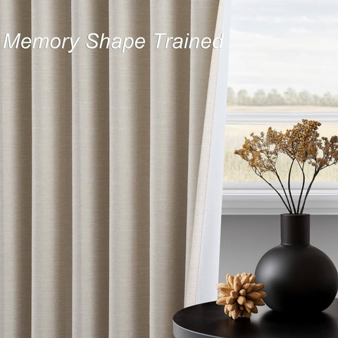 Heavy Duty Blackout Curtains For Track System, 9 Ft Long Cream Tan 2 Panel Set With Back Tab Pleat Design