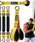 Resistance Bands Set With Handles And Door Anchor For Home Gym Workouts featuring yellow bands and a muscular man exercising